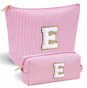 Juego de 2 Bolsas Pequeñas Personalizadas con Logotipo, Bolsas de Maquillaje Preppy con Parche de Letras de Chenilla para Mujeres y Adolescentes - Product Image 1