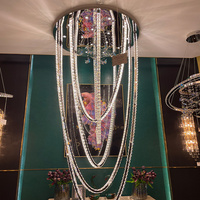 Lustre moderne en cristal à longues boucles, suspension multi-anneaux pour villa, duplex, escalier, décoration de plafond haut