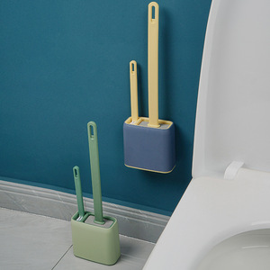 Juego de soporte para escobilla de baño con mango largo, cepillo de goma suave, diseño rectangular moderno para limpieza del baño, ecológico y verde - Product Image 1