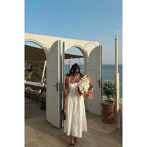 Robe midi blanche Corfu pour femmes, design élégant personnalisé, volants, motif uni, ODM, taille XS à 3XL, pour le bureau, décontractée, à porter au quotidien, personnalisée - Product Image 3