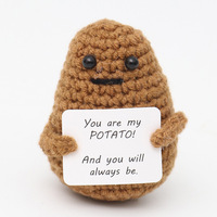 Gorro de Punto Hecho a Mano con Expresión Divertida de Patata Positiva, Colgante de Muñeca Adorable de Henan con Energía Positiva