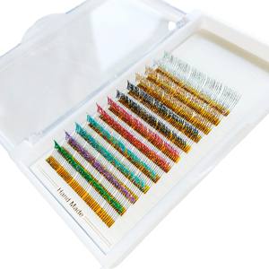 Cabello sintético hecho a mano Volumen completo 16 líneas 0,15mm Oro Verde Fluorescencia Brillo dramático Modelo fácil Extensiones de pestañas a granel - Product Image 4