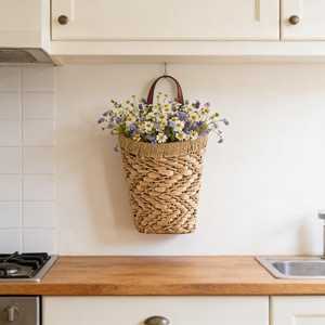 Jardinière suspendue artisanale en jacinthe d'eau, panier mural rustique tressé, porte-fleurs décoratif pour porte d'entrée, pour décoration intérieure bohème - Product Image 4