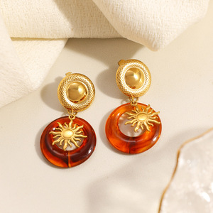 Pendientes Colgantes de Sol en Color Ámbar Marrón, Chapados en Oro de 18k, de Acero Inoxidable, para Fiestas, Pendientes de Moda - Product Image 4