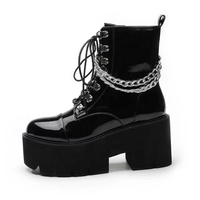 Bottes vampire en PU pour femmes, verni noir, chaussures de sécurité style de marche, vente en gros,