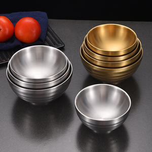 Ciotola a Doppio Strato in Acciaio Inox 304 con Design Ondulato Oro e Argento per Riso e Zuppa, Uso Domestico, Cucina e Ristorante Coreano - Product Image 1