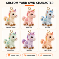 Porte-clés licorne en peluche douce et moelleuse avec fleur brodée et corne métallique pour ornement de sac à dos, cadeau souvenir