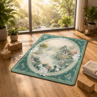 Tapis de Mahjong Américain Professionnel Vert Sauge avec Emblème Swan Society, Motif Lotus Pavilion et Clé Grecque, Housse de Table Antidérapante en Caoutchouc