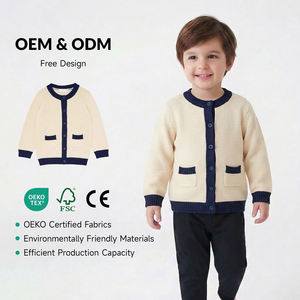 Automne enfants garçons tricoté Cardigan enfants couleur unie coton <span class=keywords><strong>manteau</strong></span> enfant en bas âge manches longues pulls en tricot décontractés - Product Image 1