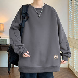 Suéter para hombre con cuello redondo acolchado de terciopelo, manga larga, holgado, informal, cómodo, transpirable, a la moda en otoño e invierno - Product Image 3