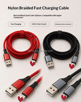Kabel Data Pengisian Cepat Tipe-C 100W Merah Hitam Nylon Kepang Tembaga Murni OEM/ODM Panjang 1m-3m untuk iPhone OPPO