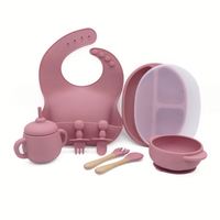 Vaisselle sans BPA en gros d'usine, ensemble de dîner pour enfants, bol d'alimentation en silicone, plaque d'aspiration pour tout-petits, ensemble de sevrage en silicone