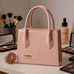 Bolsa de Maquillaje Fana Jena para Mujer, Color Sólido, Acabado Liso, Estuche para Guardar Sombras de Ojos, Asa Color Nude con Cierre - Product Image 2