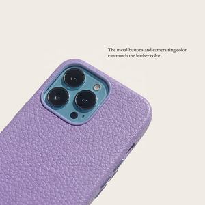 Luxe haut de gamme vente chaude galet Grain cuir anneau en plastique bouton en métal dames coque de téléphone pour Ihpone - Product Image 3