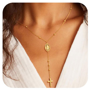 <span class=keywords><strong>Collana</strong></span> <span class=keywords><strong>Rosario</strong></span> Personalizzata in <span class=keywords><strong>Argento</strong></span> 14k 18k, Perline Islamiche in Acciaio Inox 304, Croce Cattolica Placcata Oro - Product Image 2