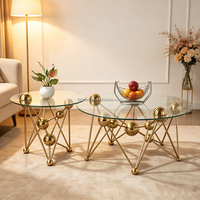 Table basse de salon au design unique, mobilier d'intérieur de luxe, table à thé nid d'abeille, structure en acier inoxydable, forme ronde, ensemble de tables basses en verre pour hôtel
