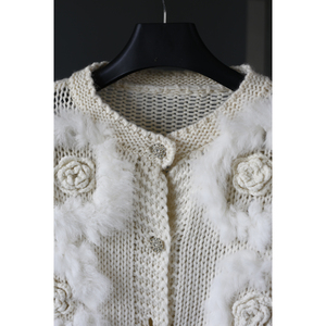 Cardigan court élégant <span class=keywords><strong>en</strong></span> tricot pour <span class=keywords><strong>femme</strong></span>, <span class=keywords><strong>en</strong></span> <span class=keywords><strong>laine</strong></span> et mélanges, avec fleurs <span class=keywords><strong>en</strong></span> fourrure de lapin faites à la <span class=keywords><strong>main</strong></span>, directement de l'usine - Product Image 6