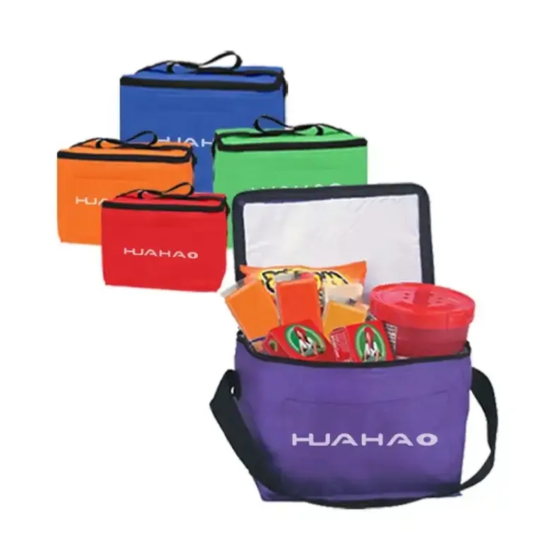 huahao custom reinforced handle grocery hot pressed non woven insulated tote cooler bag