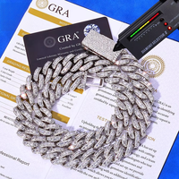 Collier lourd en argent sterling 925, style Hip Hop, chaîne maille cubaine Miami, entièrement serti de moissanite taille baguette