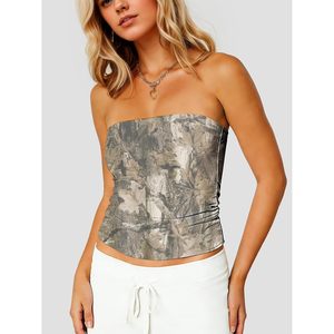 FOXA Camo Tube <b>Top</b> Women Strapless Ruched Crop Bandeau Summer Y2K Backless Tank <b>Top</b> - Product Image 2
