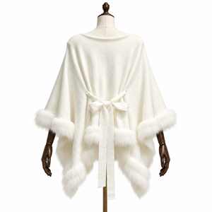 Cárdigan Poncho de Punto Plano Coreano para Mujer con Ribete de Piel de Zorro Blanca, Suéter de Piel de Zorro Auténtica, Prenda de Abrigo de Invierno de Boutique - Product Image 3