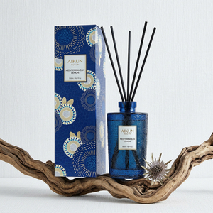 Aikun Holiday Buyer Low MOQ Fast Response ODM 500ml Fresh Lemon Blue Cylinder <b>Reed</b> <b>Diffuser</b> Sets with Blue Box For Shelf - Product Image 1