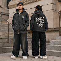 Sweat à capuche zippé personnalisé avec logo, délavé à l'acide, pour hommes et femmes, coupe oversize, en molleton de coton épais, style streetwear, OEM, faible MOQ, marque privée, grunge