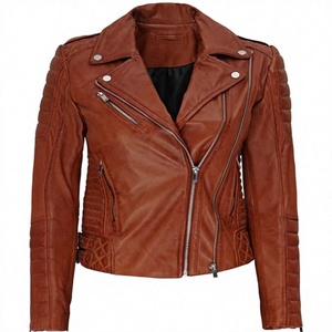 Veste en cuir véritable de luxe pour femmes avec col à boutons pression, matériau de qualité supérieure - Product Image 3