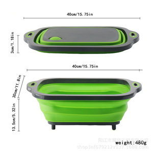 Planche à découper pliable 3 en 1 avec panier de drainage, 16,73 x 12 pouces, bac à légumes portable en plastique pour la cuisine - Product Image 4