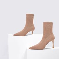 Bottines pour femme en matériau élastique à bout pointu, talons aiguilles de créateur, bottes à la cheville pour femme