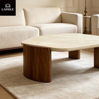 Table basse hexagonale moderne en marbre naturel avec pieds en bois massif, table de salon de luxe, mobilier de maison OEM ODM