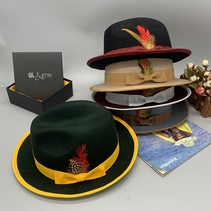 Hommes femmes unisexe 100% australie laine feutre fantaisie gentleman robe chapeaux pour hommes <span class=keywords><strong>chapeau</strong></span> jazz <span class=keywords><strong>trilby</strong></span> fedora <span class=keywords><strong>chapeau</strong></span> avec plume - Product Image 5