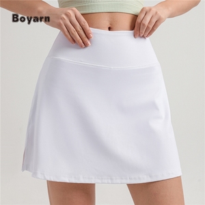 Boyarn, falda atlética deportiva sólida para mujer, faldas de tenis 2 en 1, pantalones cortos interiores, pantalones cortos de Golf, transpirables elásticos en cuatro direcciones - Product Image 1
