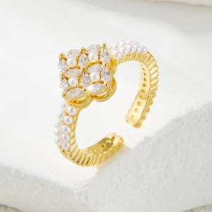 French Retro Pearl Zircon Flower Open <b>Ring</b> <b>Adjustable</b> Index Finger Delicate Jewelry Party Wear - Product Image 1