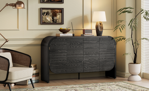 Modern Wood Sideboard Cabinet Curvy <b>Edge</b> 4 Doors Storage Adjustable <b>Shelves</b> Portable <b>Living</b> Room - Product Image 6