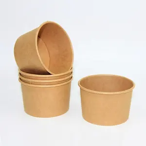 Brown Kraft Paper Ice Cream Paper Bowl Tubs Container And Cup With Custom Logo Printed For Natural Frozen Yogurt