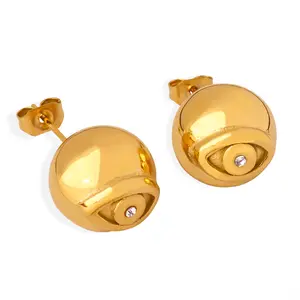 Fashion Stainless Steel 18K Gold Plated White Diamond Rhinestone Round Ball Evil Eyes Stud Earrings Jewelry for Women