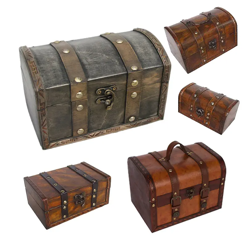 PRETTY Small Wooden Lockable Wooden Vintage Home Decoration Europe Pine Wood Plywood PIRATE Treasure Chest Jewelry Storage Box