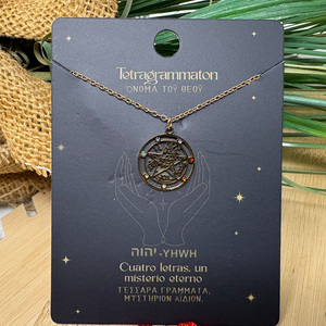 สร้อยคอ Tetragrammaton หินจักระทองสแตนเลสพระเครื่องสำหรับการป้องกันโชคดีโรเดียมชุบกล่องรูปทรงเรขาคณิต - Product Image 2