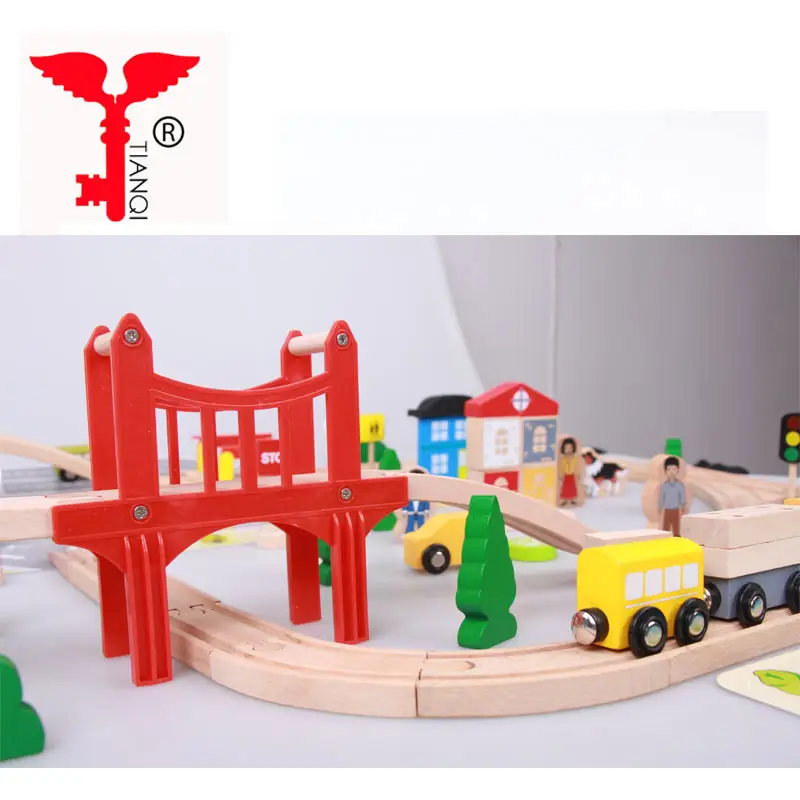 TIANQI — Train urbain en bois 92, jouet de bricolage, combinaison d'assemblage créative, pour enfants