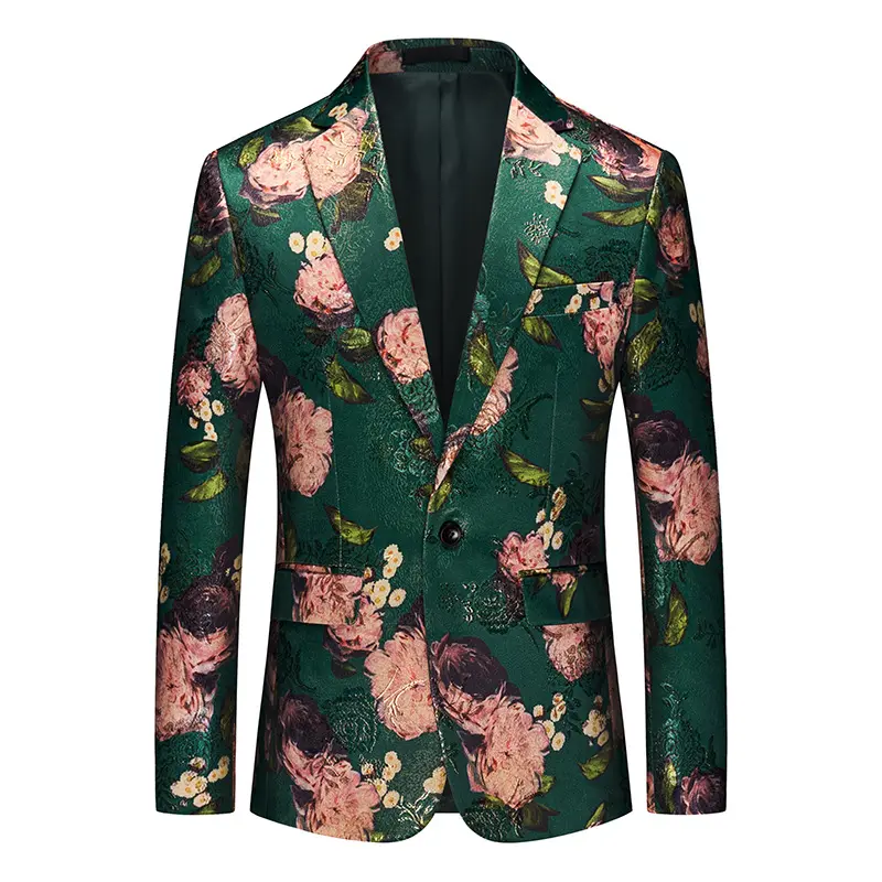Einreihige Langarm bedruckte Anzug jacke Herrenmode Trim Herren Kleid Mantel Hochzeit Business Blazer Masculino M-5XL 6XL