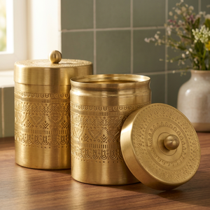 Boîtes à épices en laiton de style marocain avec couvercle, récipients de stockage alimentaire ronds en métal, design gravé, 1 couche - Product Image 2