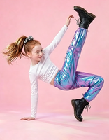Pantalon de danse jazz métallisé brillant et élastique, style cheerleading, hip-hop, gymnastique, sans poches, pour performance scénique, pour enfant de 4 à 15 ans