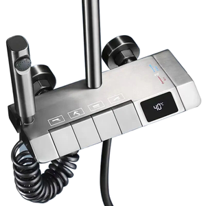 Piano Key Shower Set Gun Grey Bathroom Digital Display Constant Temperature Control Faucet Shower System Set
