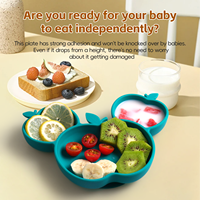 Assiette repas bébé en silicone monobloc, compartimentée, avec ventouse antidérapante, forme pomme, pour compléments alimentaires