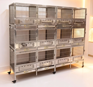 Jaula <span class=keywords><strong>de</strong></span> Acero Inoxidable para Gatos y Aves, Diseño Plegable <span class=keywords><strong>de</strong></span> Múltiples Capas, Malla Transpirable con Cajón Inodoro, Estilo Simple y Lujoso - Product Image 1