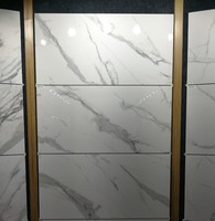 Vente flash - Carrelage en porcelaine vitrifiée Aspino 600x600mm beige poli effet marbre, 9mm d'épaisseur, antibactérien, pour murs et sols de salle de bain d'hôtel