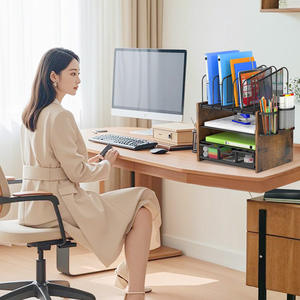 Organisateur de bureau en bambou à 4 niveaux avec 5 porte-fichiers verticaux et 2 porte-stylos pour le bureau à domicile - Étagère de <span class=keywords><strong>rangement</strong></span> moderne - Product Image 4