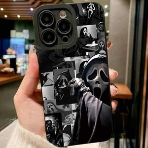 Coque de téléphone en TPU souple anti-chute avec motif visage de fantôme peint aux UV, pour tous les modèles Apple, couleur noire mate, protection contre les chocs - Product Image 2