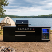 Youya Camping en plein air cuisine extérieure modulaire 3/6 brûleurs étanche noir extérieur en acier inoxydable cuisine avec réfrigérateur et évier